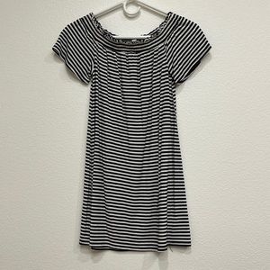 Black and White Striped Stretchy Off the Shoulder Flowy Dress